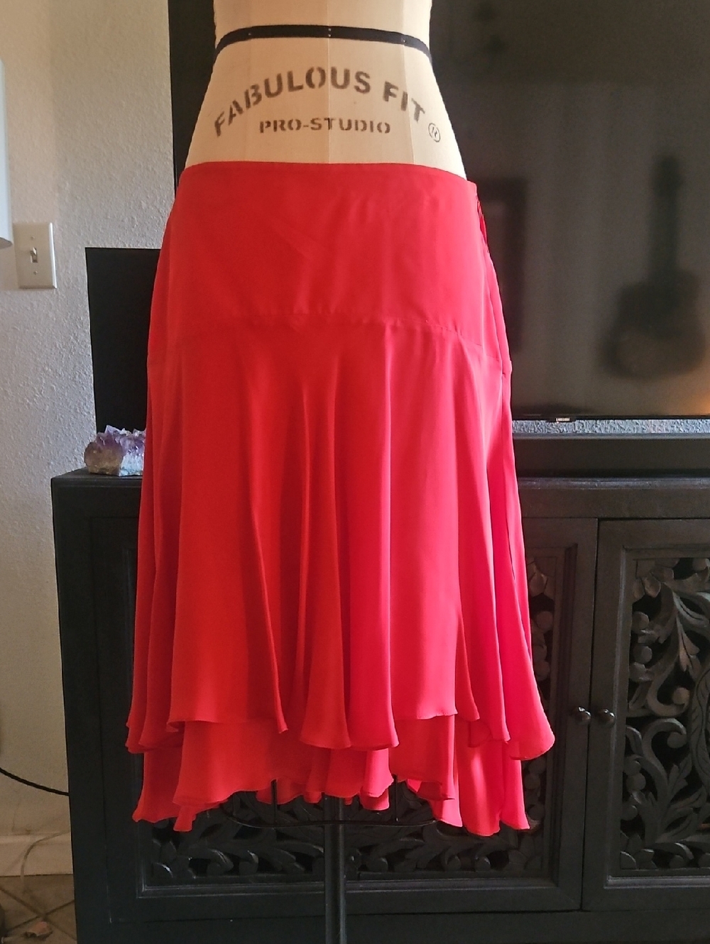 Ralph Lauren Red Silk Ruffle Skirt - Picture 9 of 15